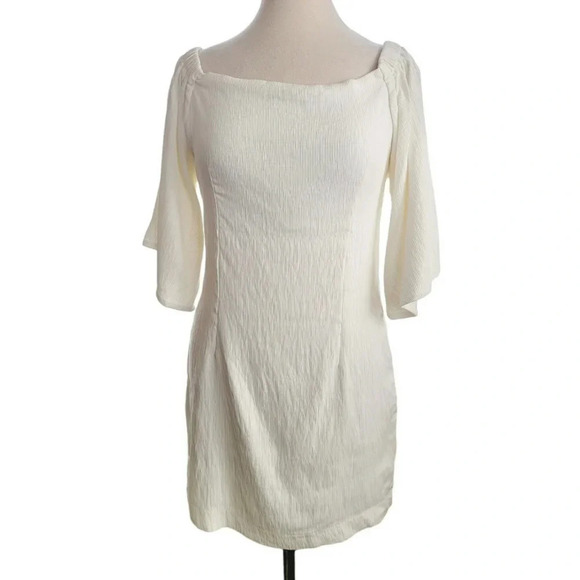 MINKPINK Cream Flutter Sleeve Dress Size Large - Picture 1 of 8